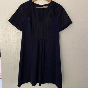 LOFT | small | 2 tone | velvet | blue | dress | midi | v neck |